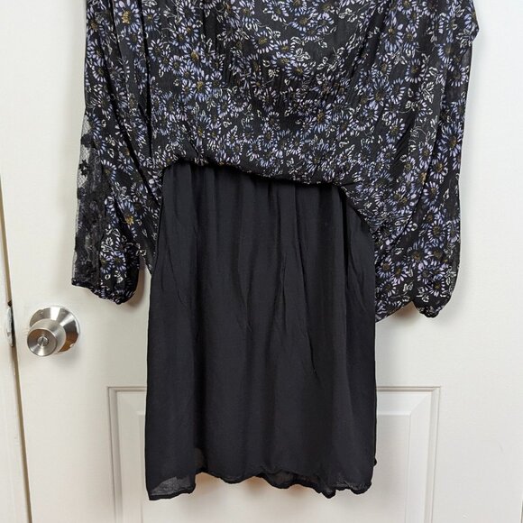 Free People | Black Floral Lace Trim Long Sleeve Midi Dress Size - Picture 4 of 9